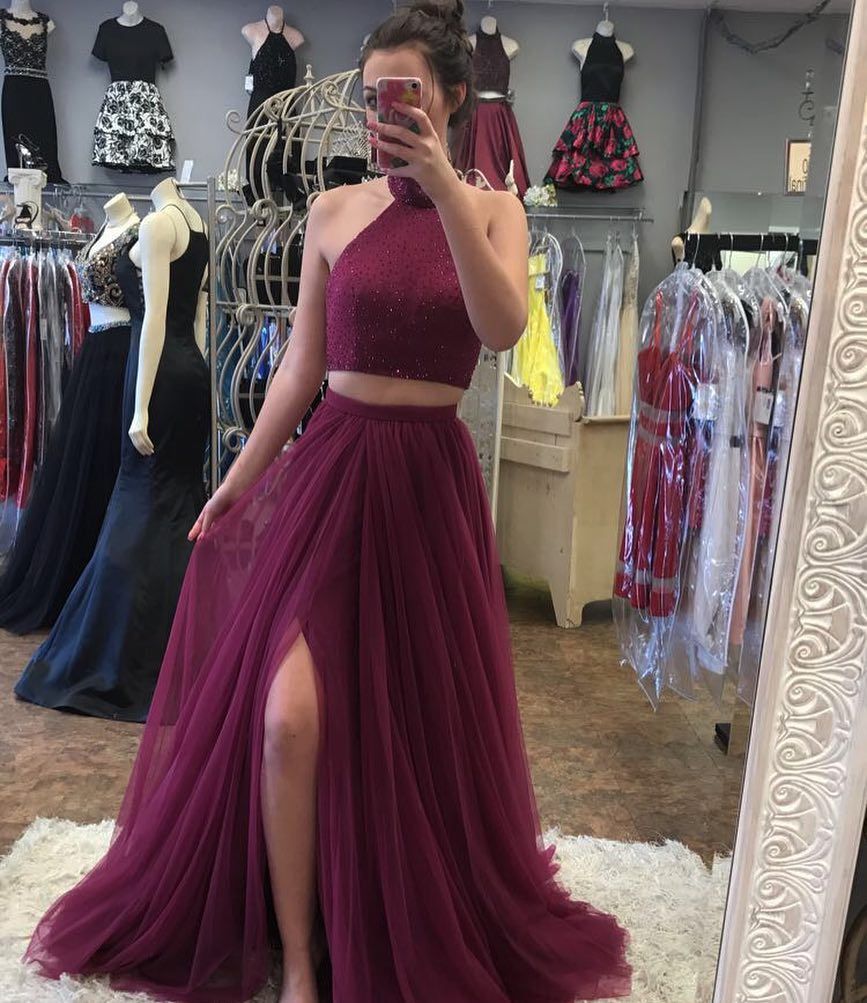 maroon two piece homecoming dress