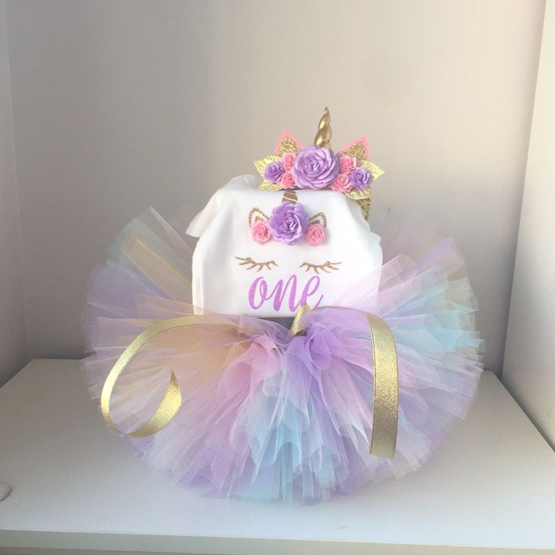 2019 1 Year First Birthday Unicorn Dress For Girl Party Baby Girls