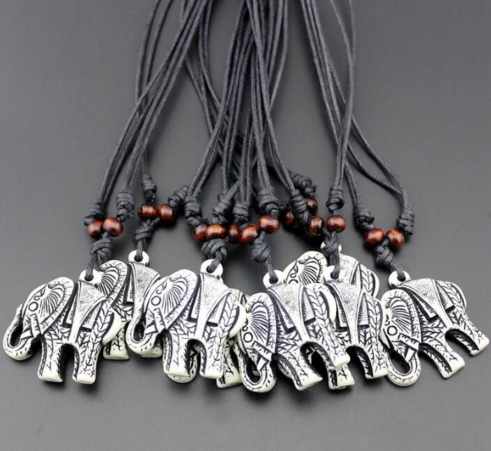 Whole Punk Wind Fashion Men Elephant Pendant Necklace Bone Fashion Men Elephant Pendant Necklace Bone Carved Wooden Bead You Can Adjust The Size Of Rope Gold Necklaces Cat From