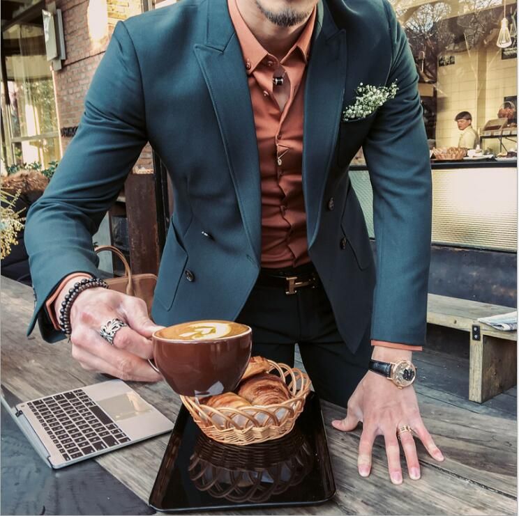 Elegant Design Designer Men Clothes Three Colors Peaked Lapel Double