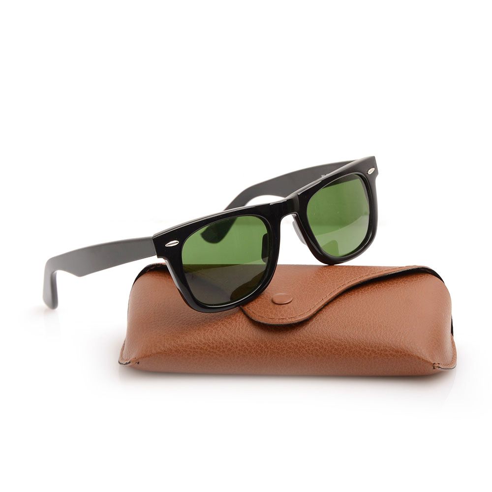 black sunglasses with green lens