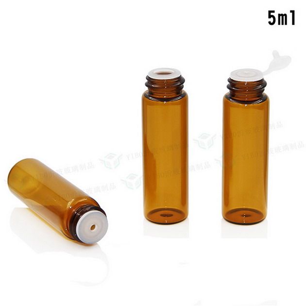 Al por mayor- 5 ml Mini botella de cristal líquido ámbar con reductor de orificio y tapa pequeños viales de aceite esencial Envío gratuito