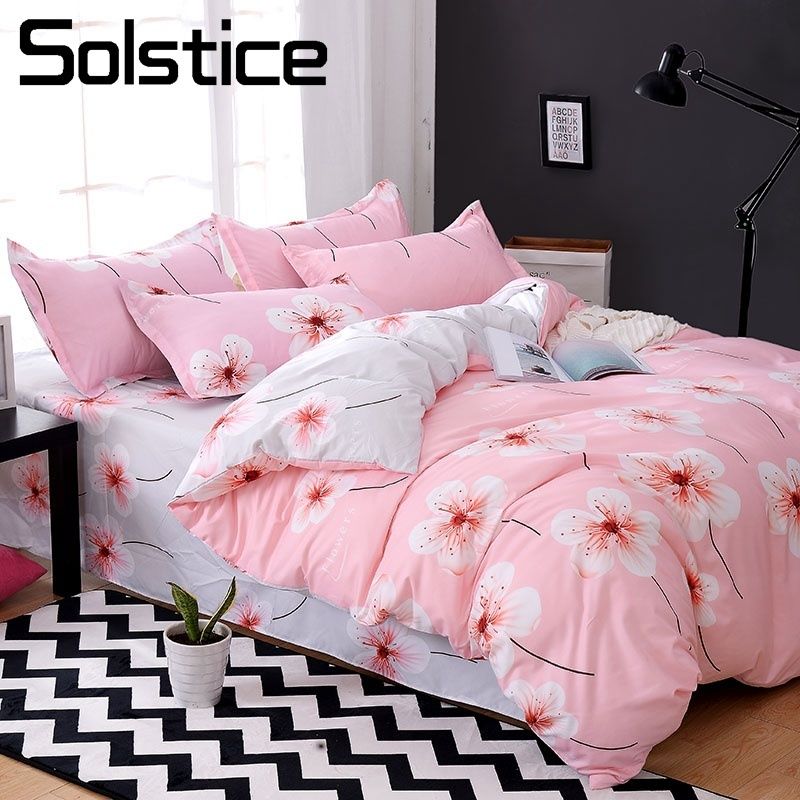 Solstice Home Textile Teenage Girl Bedding Set Pink Narcissus Duvet Solstice Home Textile Teenage Girl Bedding Set Pink Narcissus Duvet Cover Pillowcase Sheet Woman Bed Linen Suit Queen Twin Teal King Size