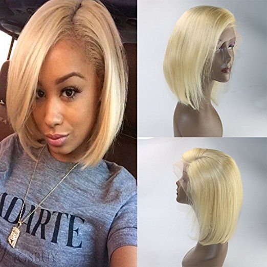 613 Blonde Brazilian Virgin Human Hair Short Bob Wigs Silky Straight