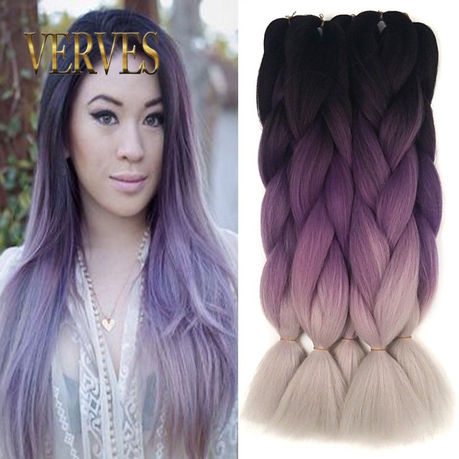 Black Purple Grey Raiding Hair Ombre Two Tone High Temperature