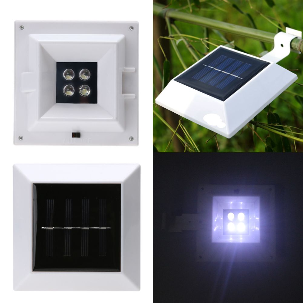 4 Led Outdoor Square Solar Lamp Automatic Light Control Fence Garden Security Energy Saving Wall White