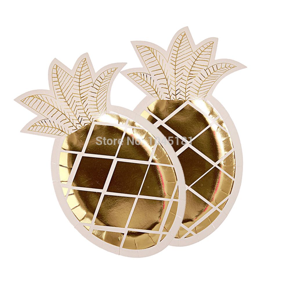 Ipalmay Gold Foil Pineapple Paper Plates Tropical Beach Party