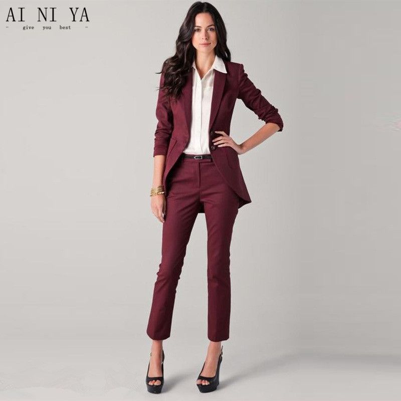 Großhandel Jacke Pants Weinrot Frau Business Anzug Jacke Frauen