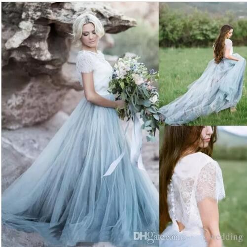 white and blue wedding gown