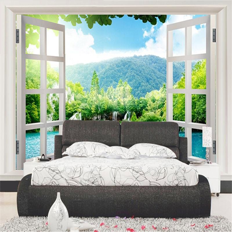 Grosshandel Benutzerdefinierte 3d Wandbild Tapete Fenster 3d Wasserfalle Wald Ansicht Kunstwand Wohnzimmer Schlafzimmer Flur Kinderzimmer Fototapete Von Andyhome 87 Auf De Dhgate Com Dhgate