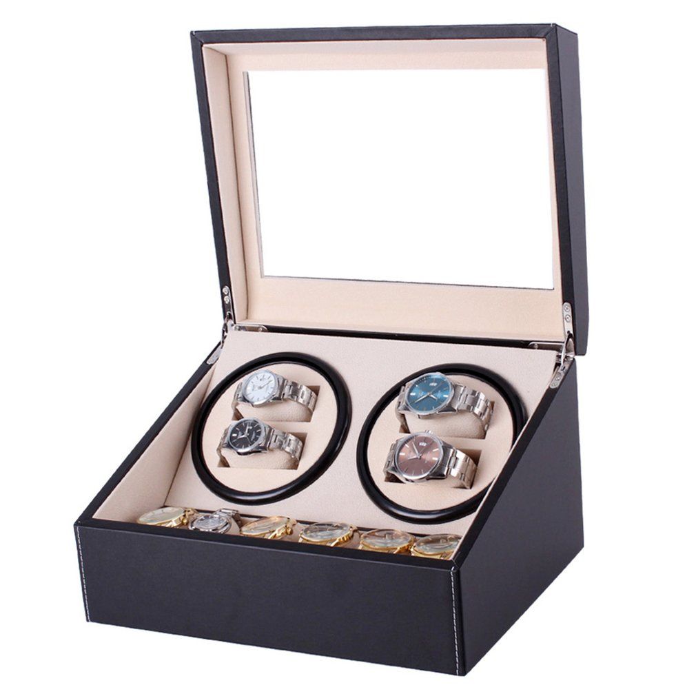 2019 Mechanical Watch Winders Black PU Leather Automatic Storage Box