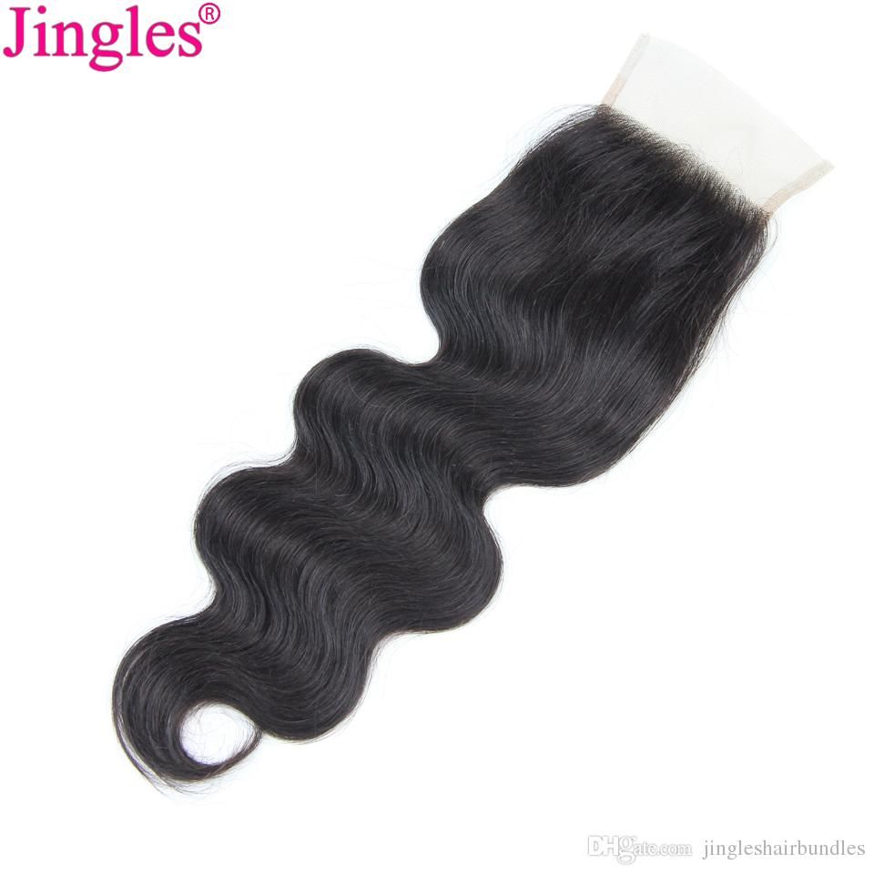 Cheap Brazilian Virgin Human Hair Lace Closure Body Wave Jingles