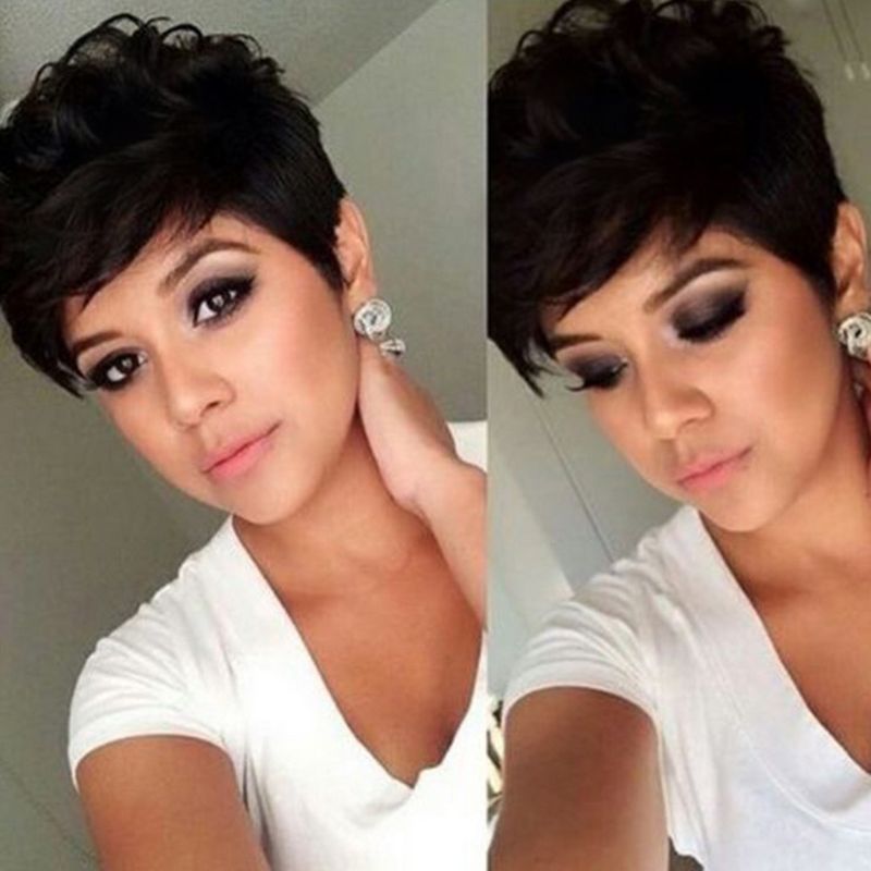 Hot Short Cut Striaght Full Wigs Simulation Human Hair Short Straight Style Wig With Bang For Women Free Shipping