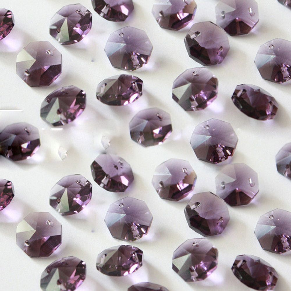 2 Trou 14mm Cristal Clair En Verre De Verre Octogone Perles En Cristal Lustre Lampe Pièces Prisme Éclairage Accessoires À La Maison