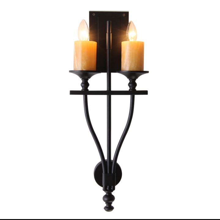 De Murale Chevet Marbre Salon Double Lampe D'amérique Rétro Noir Tête Chambre Bougie Pays En Forgé Fer Allée 76mbgvIyYf