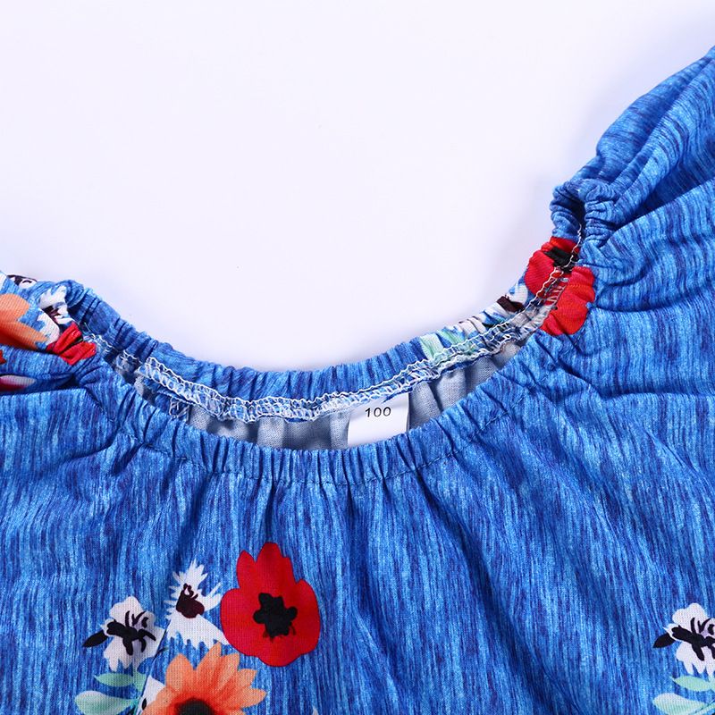 Best Quality Kids Clothing Baby Girl Clothes Set Blue Flower Off