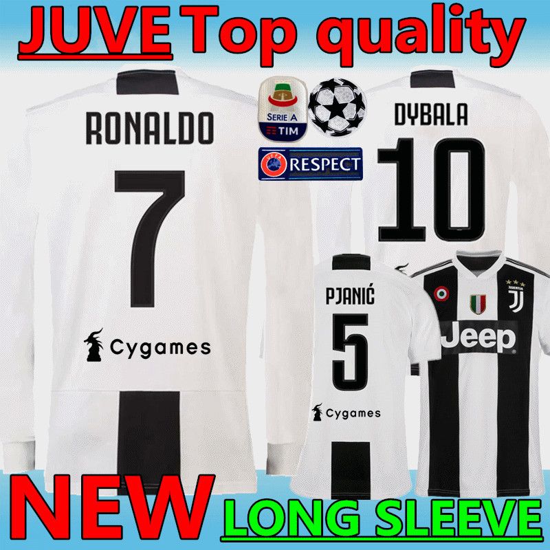 New 18 19 7 Ronaldo Juventus Long Sleeve Soccer Jerseys 2019 Juve Home 10 Dybala Mandzukic Cristiano Thai Top Quality Gray Football Shirt