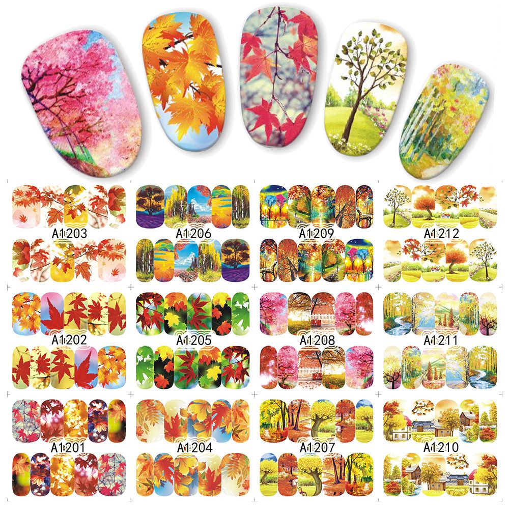1 Sheet Colorful Fall Season Tree Water Transfer Nail Art Sticker