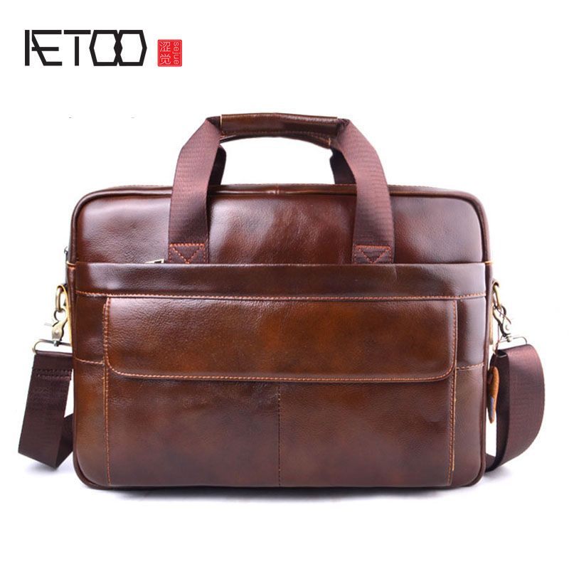 Real Leather Men/'s Messenger Shoulder bag Briefcases Handbag Brown New