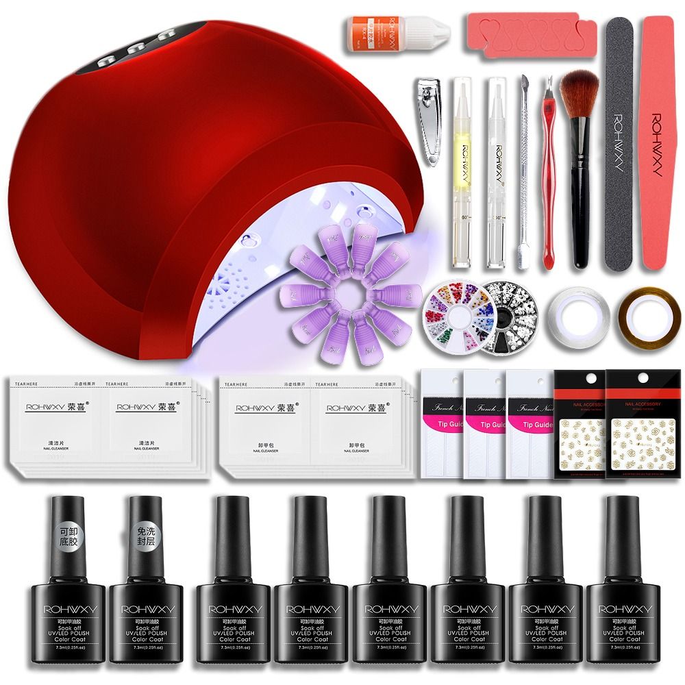 Rohwxy Gel Nails Polish Set With Uv Lamp Manicure Tools Kits 6 Colors Professional Diy Nail Art Sets For Pedicure Kit