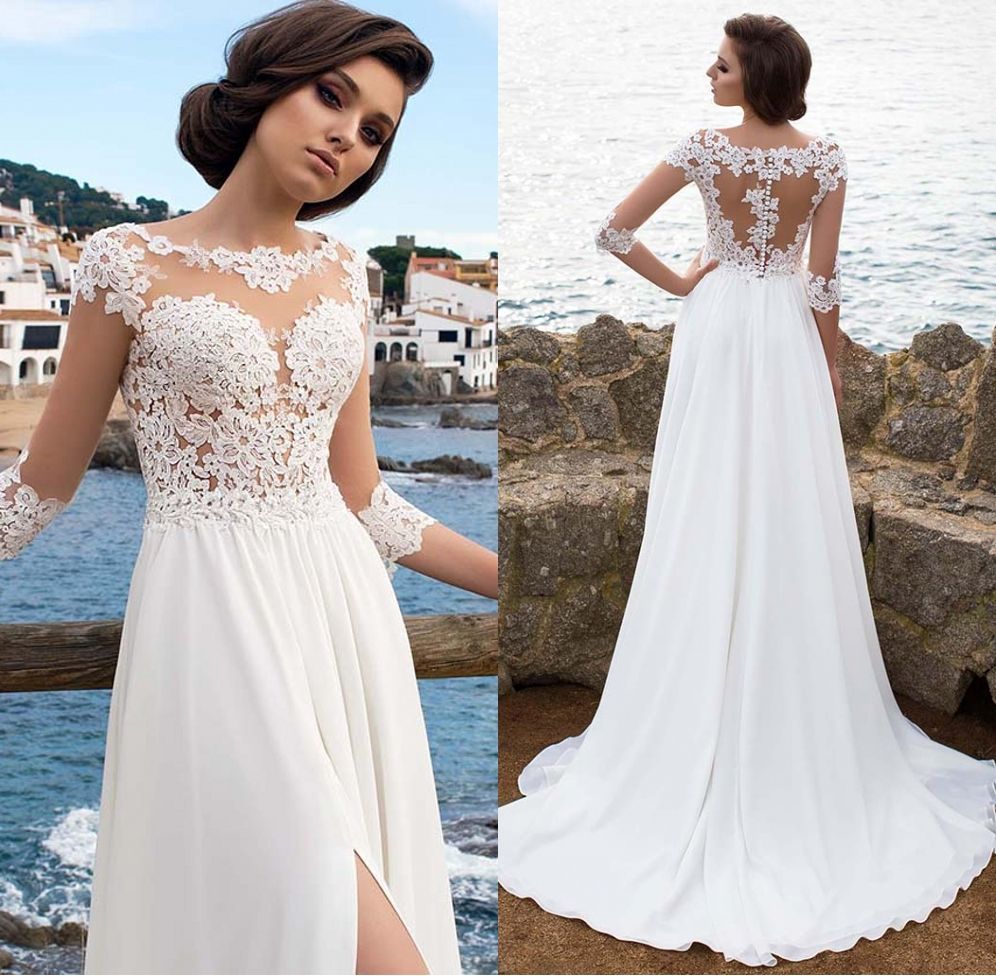 Discount 3 4 Long Sleeves Beach Bohemian Wedding Dresses 2019