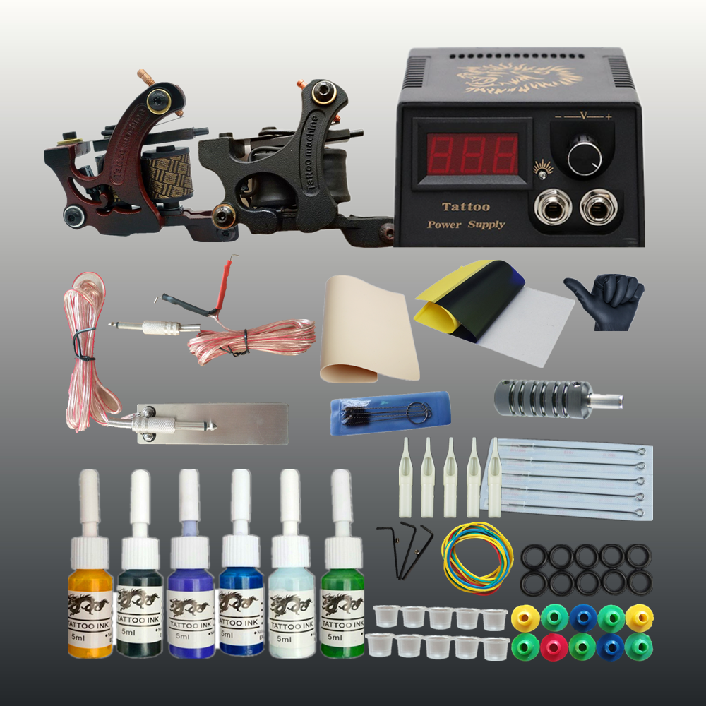 Professional Tattoo Kit 2 Machines Inks Tattoo Power Needle Supplies