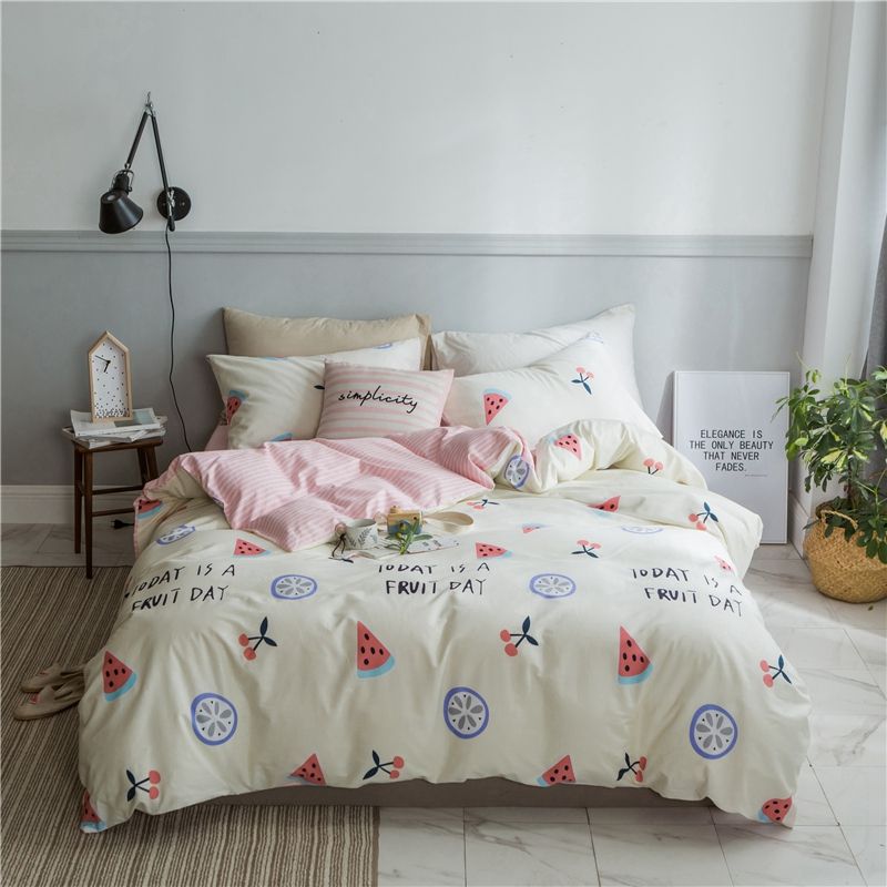 Watermelon Printed Bedding Sets Pure Cotton Duvet Cover Set Pink Striped Twin Bed For Girl Teen Pillowcase