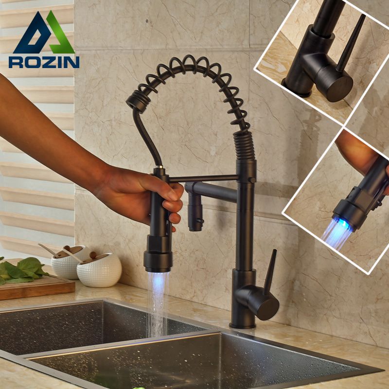 Oil Rubbed Bronze Newly Bathroom Kitchen Sink Faucet Led Color Changing Dual Spout Mixer Taps