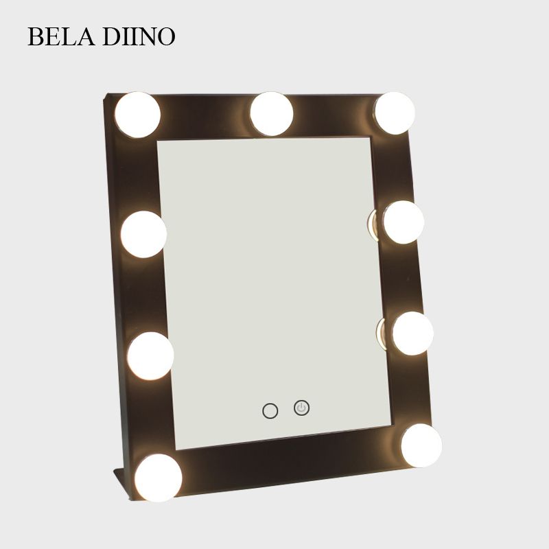 Touch Screen Led Light Makeup Mirror Rectangular Tabletop Table Standing Vanity Make Up With Bulbs Lamp Cosmetic