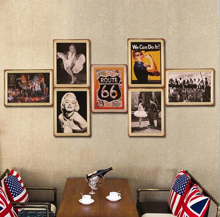 30 40cm Vintage Tin Signs For Wall Decor Route 66 Marilyn Monroe Art Iron Paintings Metal Pub Bar Garage Home Decoration