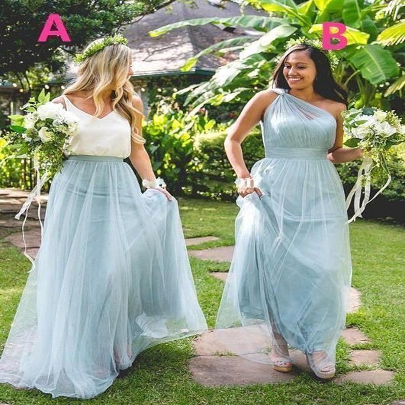 New Dusty Blue Bridesmaid Dresses To Wear Pleated Floor Length