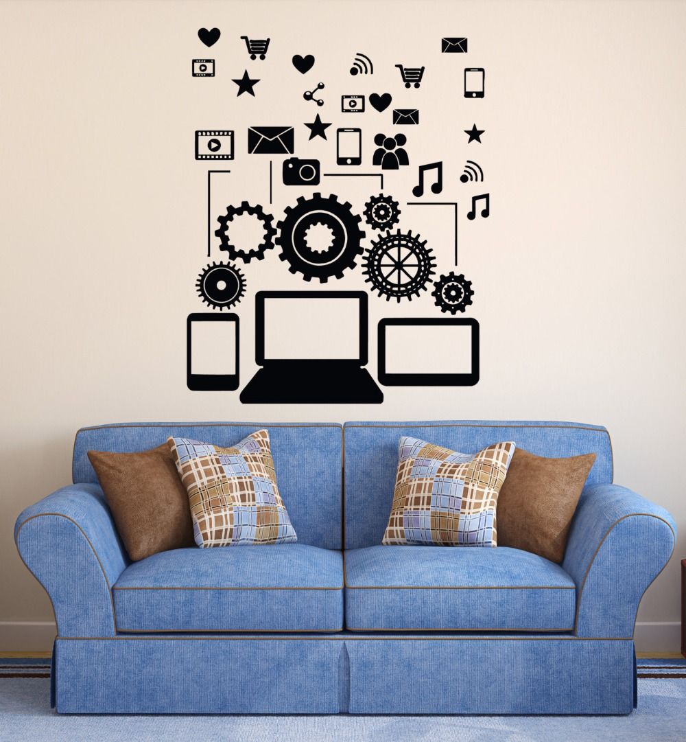 removable vinyl wall decal social network communication gadgets wall