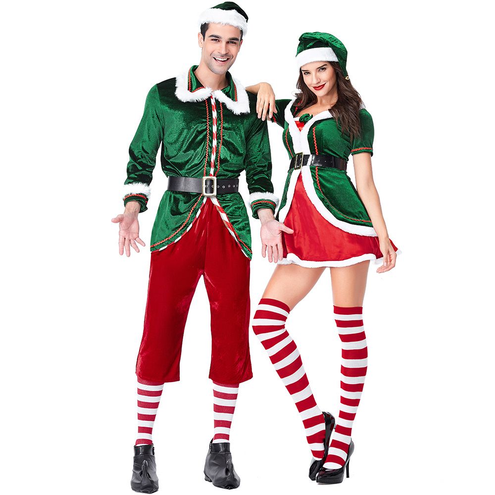 Christmas Couple Costume Green Christmas Elf Set Party Party Cosplay