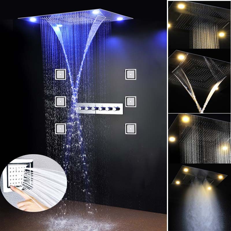 2019 Luxury Europe Design LED Rain Shower Heads Sets 5 Function Wall