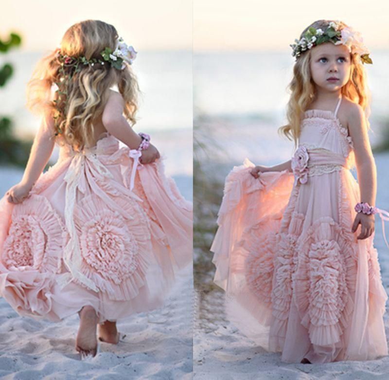 Pink Halter Little  Girls  Party Dresses  2019 Chiffon 