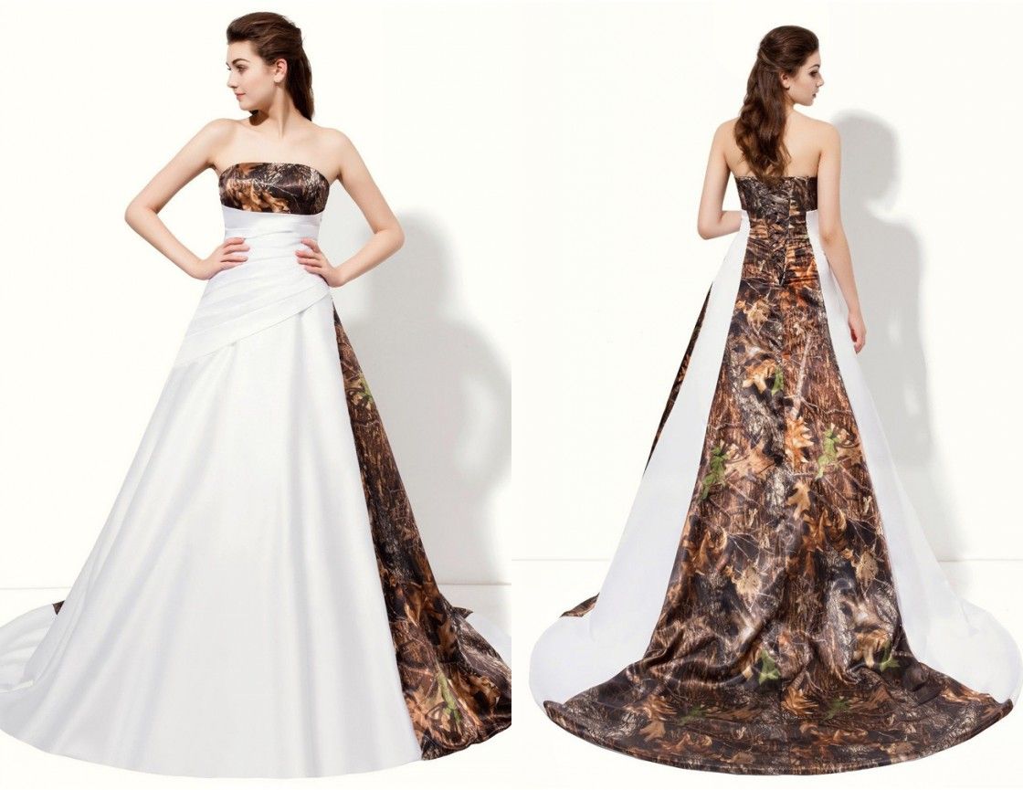 Discount Cheap Camo Wedding Dress A Line Strapless Formal Gowns