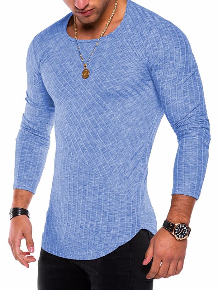 Men 2018 Curve Hem Rib Patchwork T Shirt Male Striped Cotton Slim Tight ...