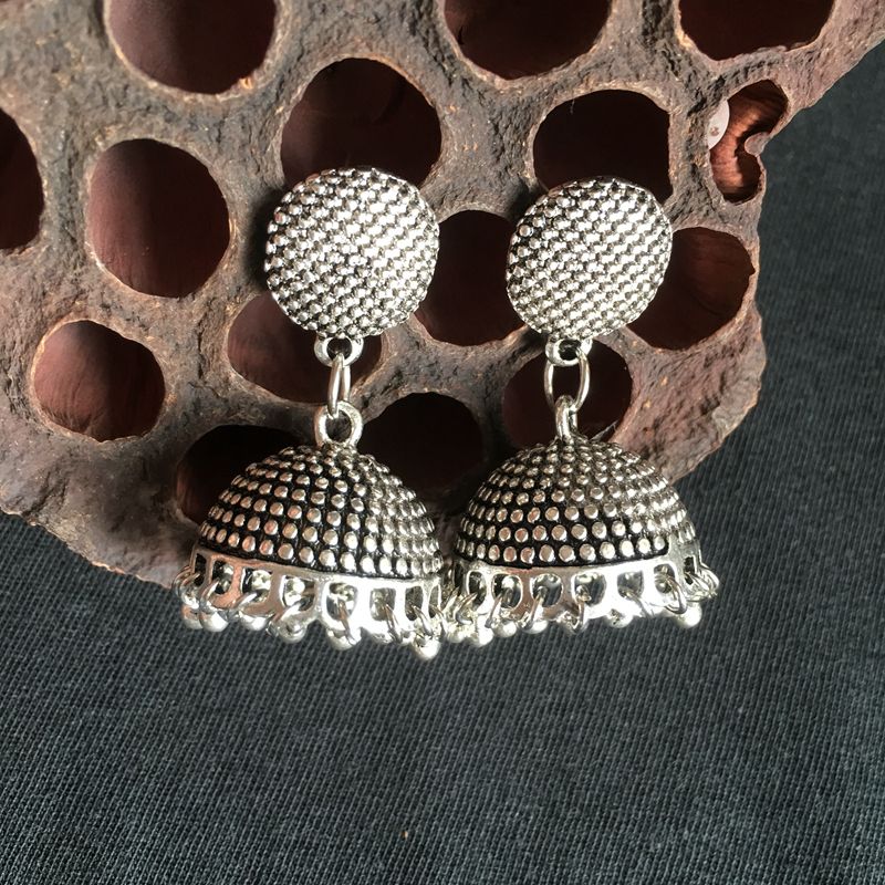 India Retro Jhumka Earrings Handmade Antique Silver Tribal Jewelry India Retro Jhumka Earrings Handmade Antique Silver Tribal Jewelry Boho Hippie Chandelier Stani Thailand Nepal