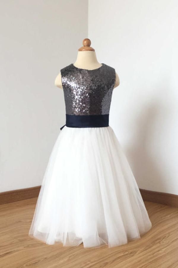 Charcoal Grey Flower Girl Dress