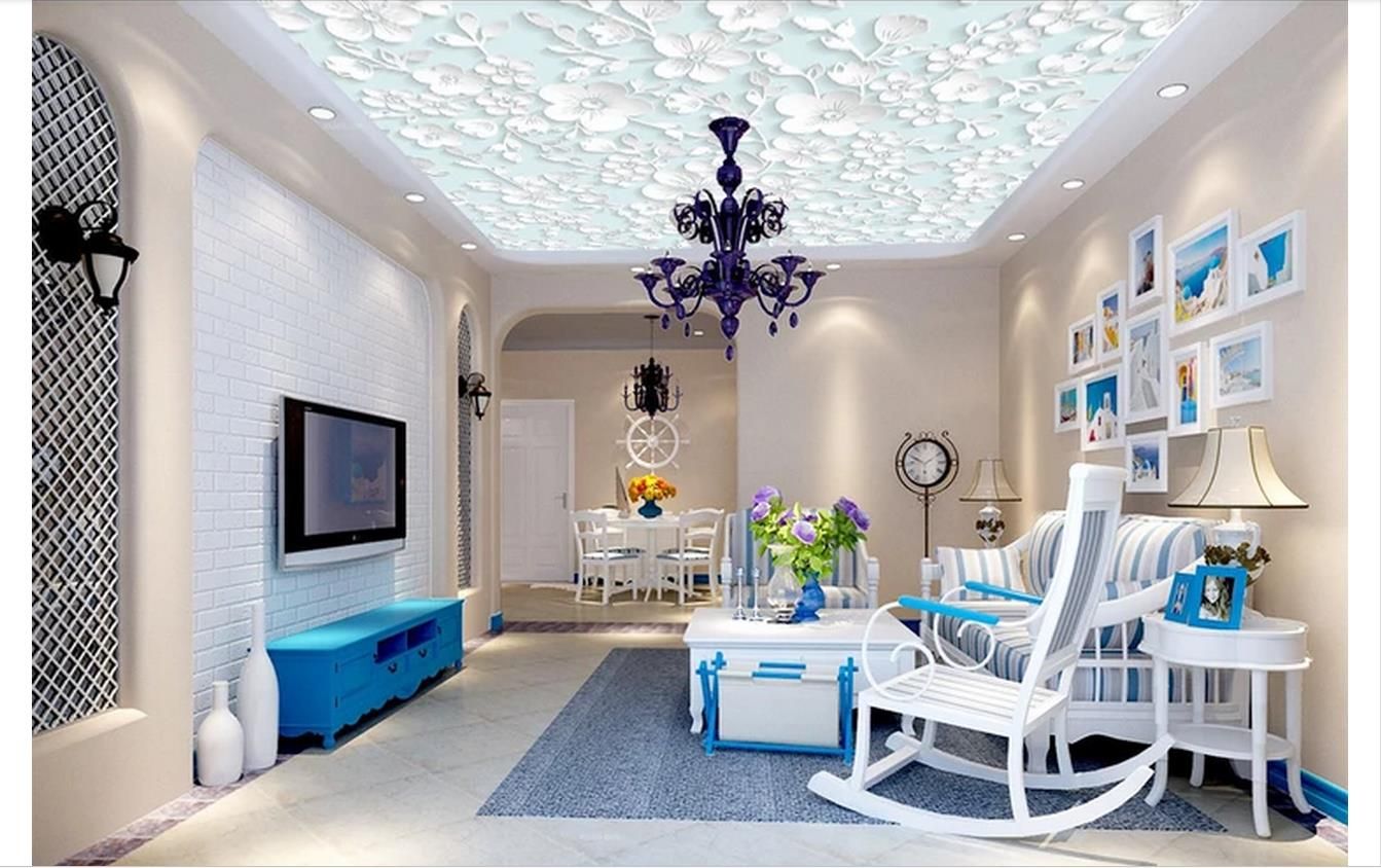 Acheter 3d Papier Peint Personnalise Photo 3d Plafond Papier Peint Mural Elegant Floral Moderne Maison Plafond 3d Mur Salon Peintures Murales Papier