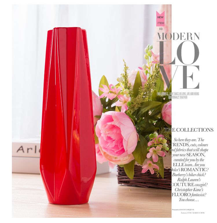 Red Color Ceramic Vase Big Size Red Flower Porcelain Modern Fashion