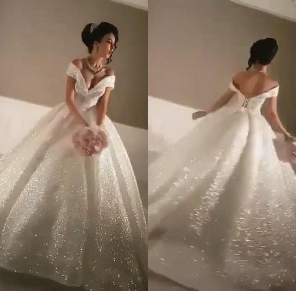 Discount Arabic 2019 Bling Sequined Ball  Gown  Wedding  