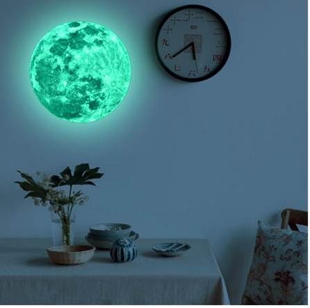 20cm 3d large moon fluorescent wall sticker removable glow in the