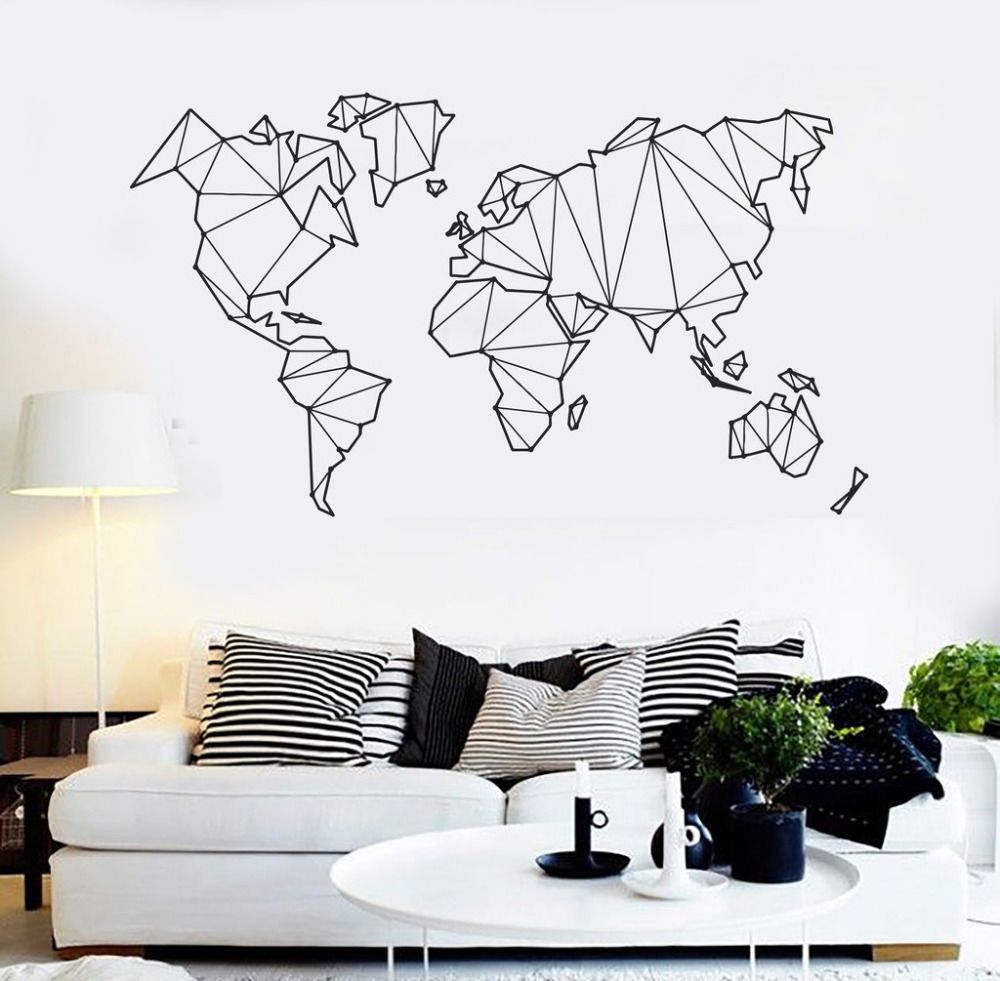 Abstract Map World Geography Wall Stickers Living Room Bedroom Removable Decals Vinyl Mural Earth Sticker Home Decor