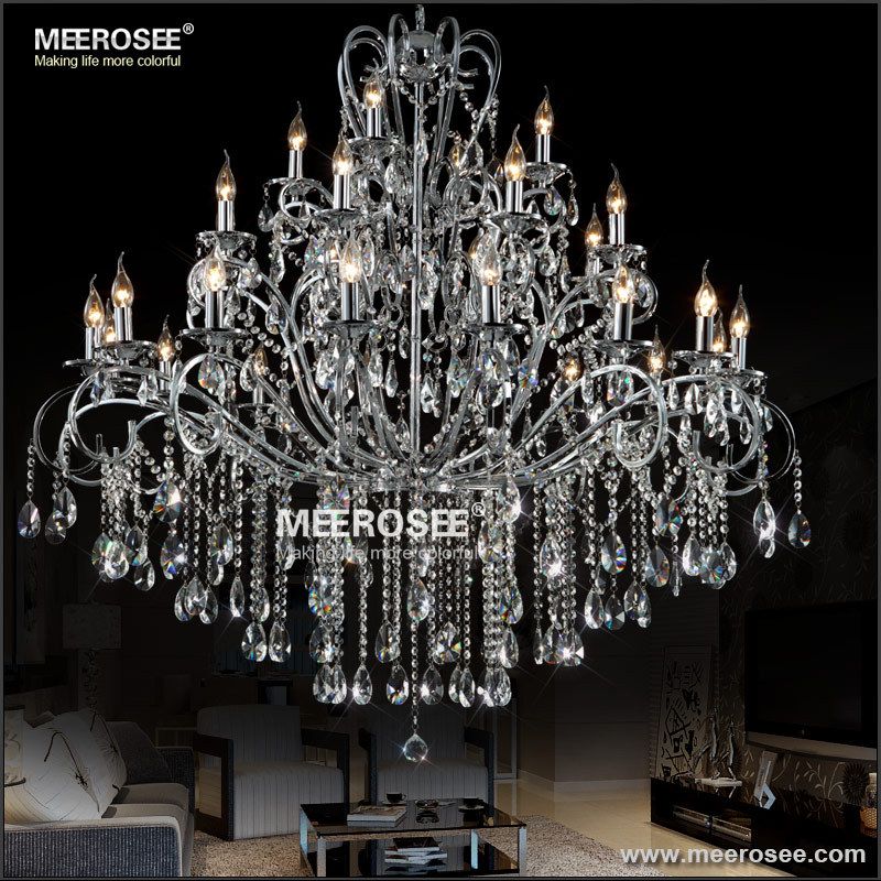 Large 28 Arms Wrought Iron Chandelier Crystal Light Fixture Chrome Large 28 Arms Wrought Iron Chandelier Crystal Light Fixture Chrome Re De Sala Hanging Lamp Mde51 L28 Long Simple From