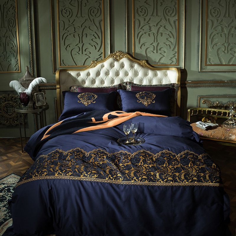 Luxury Bedding Set Queen Size Long Staple Duvet Cover Bed Luxury Bedding Set Queen Size Long Staple Duvet Cover Bed Sheets Princess Lace Embroidery Linen Palace Home Textiles Green Covers Fashion