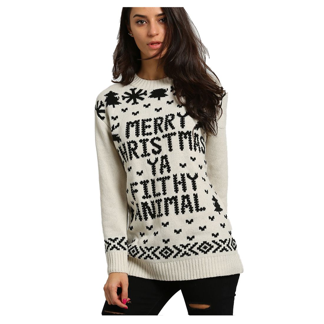 2018 Women Fashion Digital Knitted Women Merry Christmas Ya Filthy Animal Pullover Sweater WomanBeige From Vanilla10 $29 63