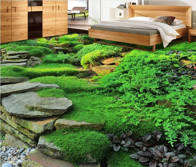 Wallpapers For 3d Green Natural Stone Path Living Room Bedroom Floor Tile Floor 3d Stereoscopic Wallpaper