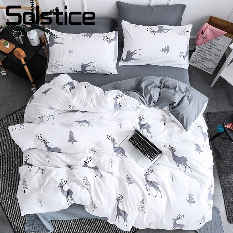 Solstice Home Textile Nordic Deer Elk Brief Write Bedding Set Boy Solstice Home Textile Nordic Deer Elk Brief Write Bedding Set Boy Kid Linen Duvet Cover Bed Sheet Pillowcase For Girl Teen Woman Queen Sets