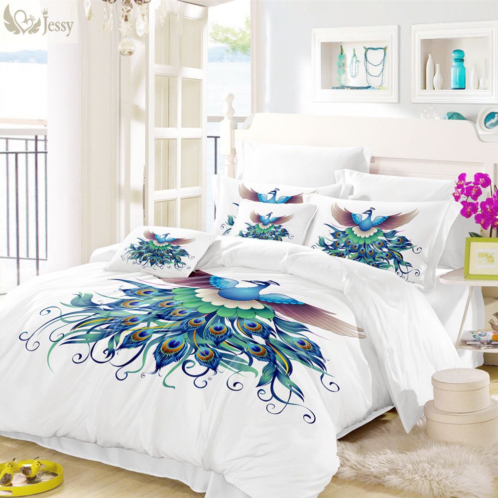 White Feather Duvet Cover Set Twin Full Queen King Bedroom King Bedroom Decoration Highness Blue Peacock Bedding Set Bed Linens Pillowcases Duvet Covers Duvets On From Periwinkle 70 42 Dhgate Com